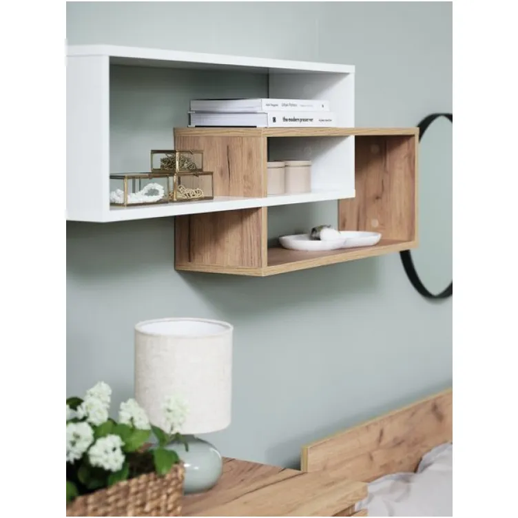 Zidna polica bela/hrast