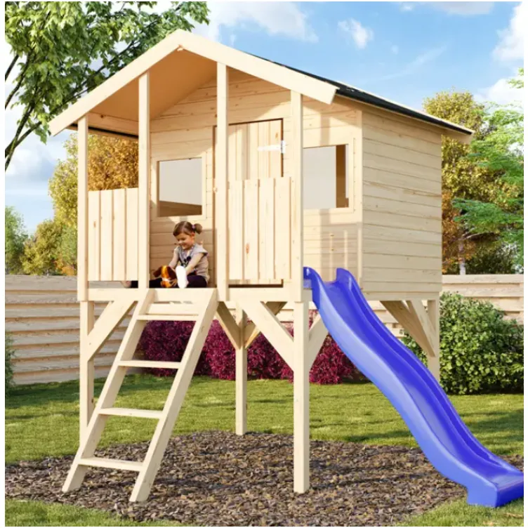 Kućica drvena dečija toby sa podom i sa pokrivnim krovom