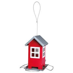 Hranilica za ptice u obliku kućice metalna 1000 ml 20cm crvena