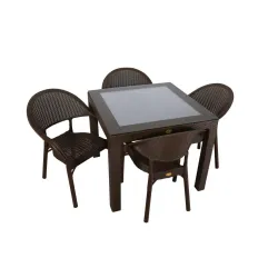 Bastenski set Bambu 4 stolice i sto sa staklom 90x90 braon 