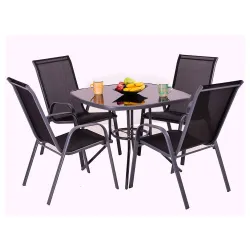 Baštenska Garnitura Dragon Crna - 4 Stolice i Sto Sa Staklom