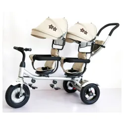 Tricikl Playtime 412-1 TWINS sa dva sedišta i lanenim platnom - Bež