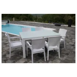 Bastenski set ZEUGMA 6 stolice i sto 150x90 sa staklom Beli